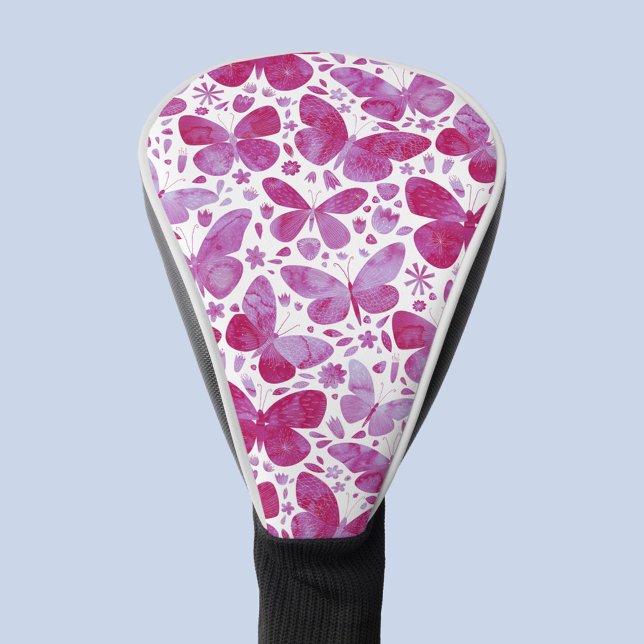 Butterfly Pattern Pink Watercolor Golf Head Cover (Hot pink and white watercolor butterfly pattern golf head cover)