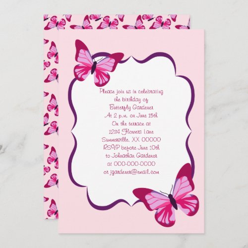 Butterfly Pattern Pretty Pink Purple Invitation
