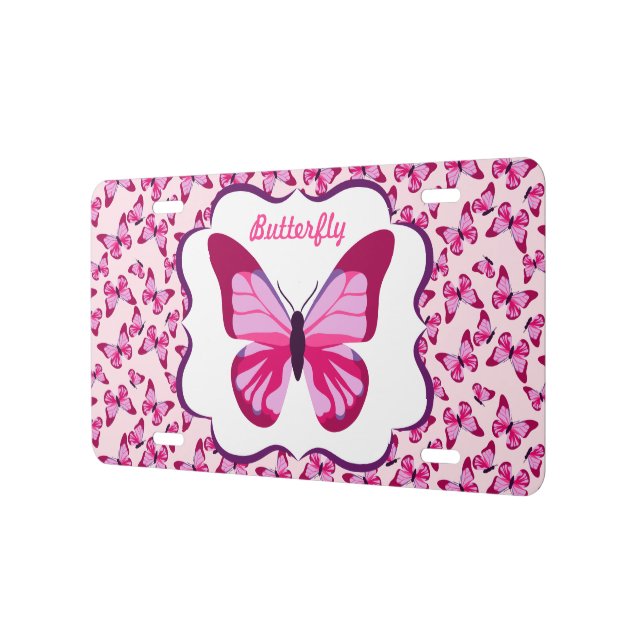 Butterfly Pattern Pretty Pink Purple License Plate (Left)