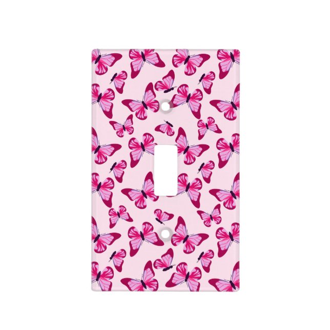 Butterfly Pattern Pretty Pink Purple Light Switch Cover (Front)