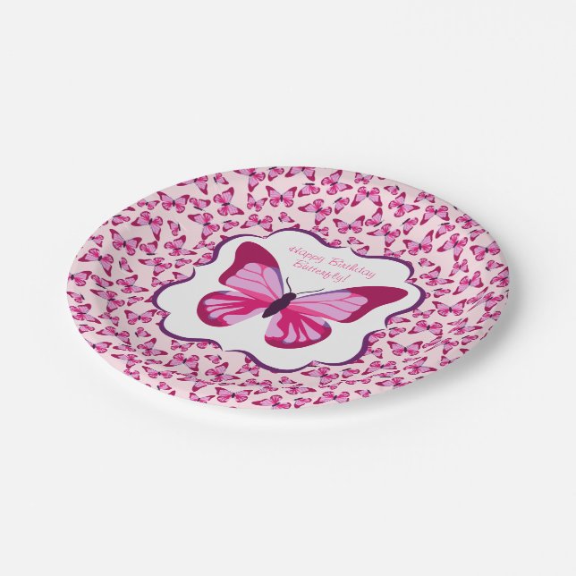 Butterfly Pattern Pretty Pink Purple Paper Plates (Angled)