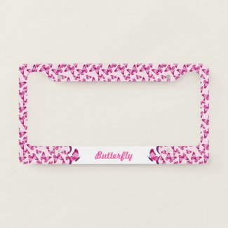 Butterfly Pattern Pretty Pink Purple Personalized License Plate Frame