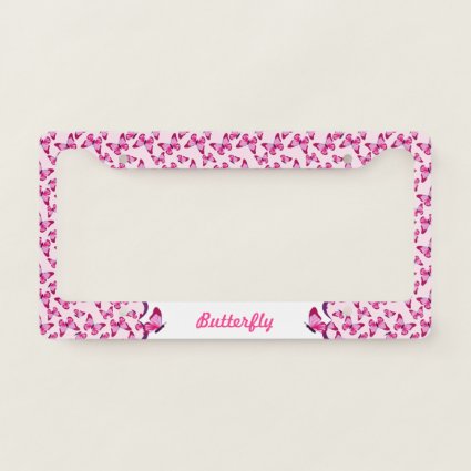 Butterfly Pattern Pretty Pink Purple Personalized License Plate Frame