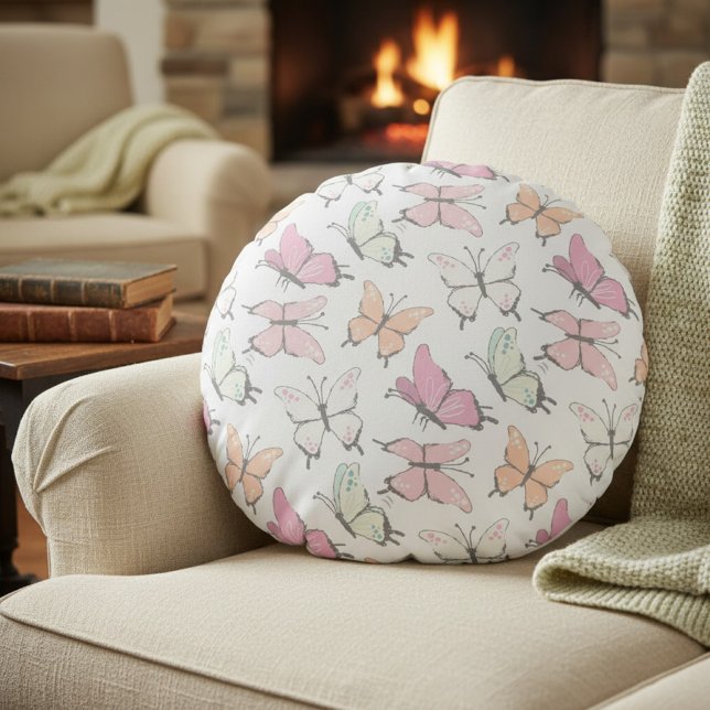 Butterfly Pattern Round Pillow (round pillow with butterfly pattern)