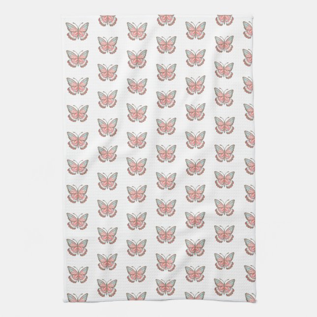Butterfly Pattern Simple Modern Pink Kitchen Towel (Vertical)