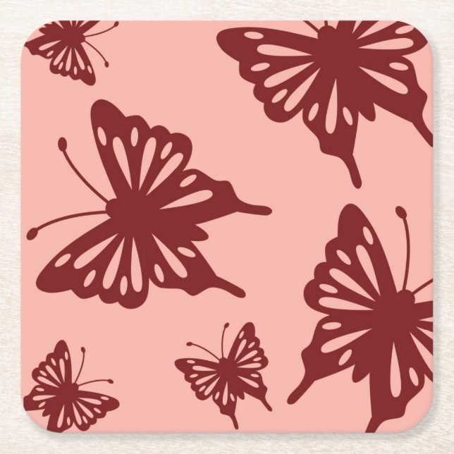 butterfly pattern square paper coaster (Front)