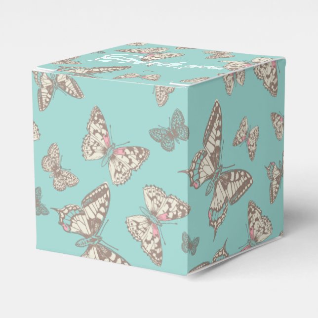 Butterfly pattern teal thank you wedding favor box (Front Side)