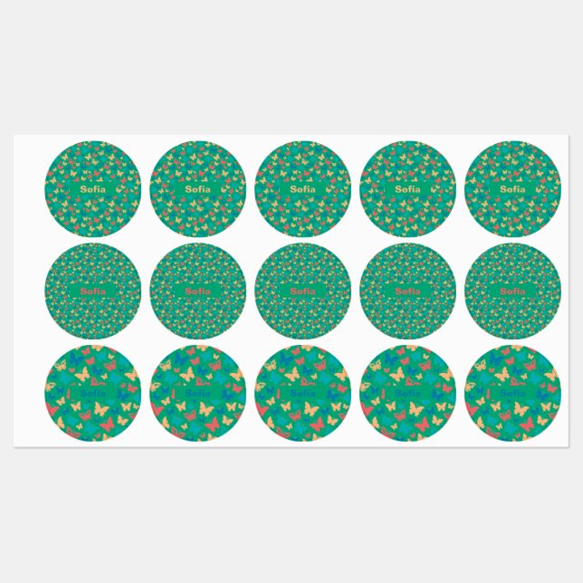 Butterfly pattern turquoise purple green labels (Sheet)