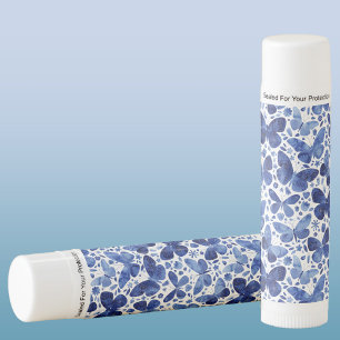 Butterfly Pattern Watercolor Blue and White Lip Balm