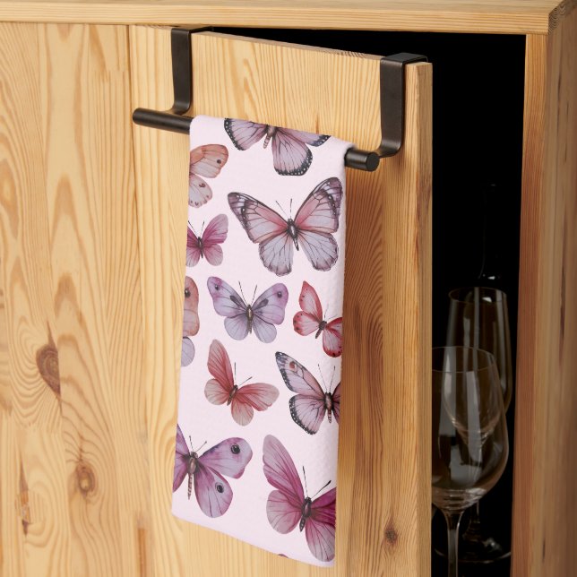 Butterfly Pattern Watercolor Elegant Pretty Gift Kitchen Towel (Thirds Fold)