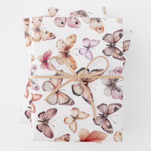 Butterfly Pattern Watercolor Elegant Pretty Gift Wrapping Paper Sheets