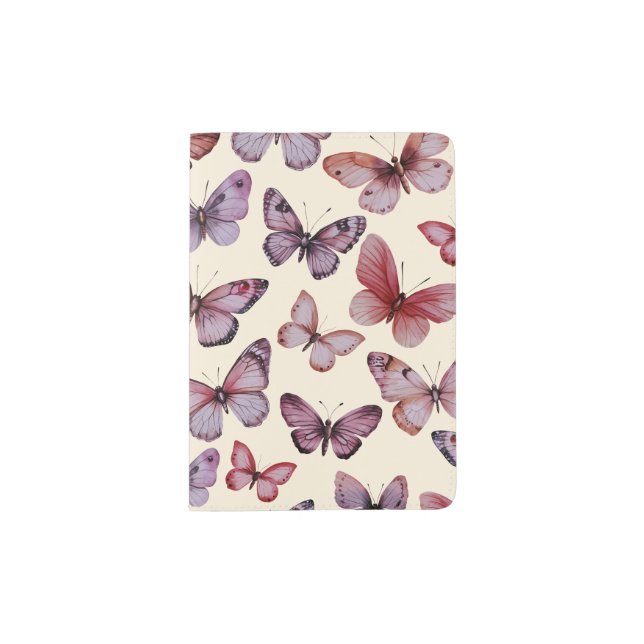 Butterfly Pattern Watercolor Elegant Pretty Moths Passport Holder (Front)