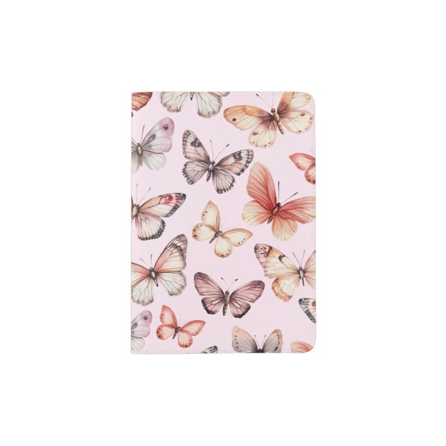 Butterfly Pattern Watercolor Elegant Pretty Moths Passport Holder (Front)