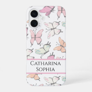 Butterfly Pattern with Name iPhone 16 Case