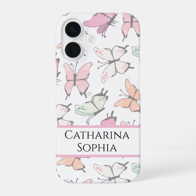 Butterfly Pattern with Name iPhone Case (Back)