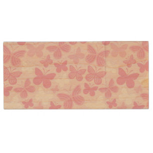 Butterfly pattern wood USB flash drive