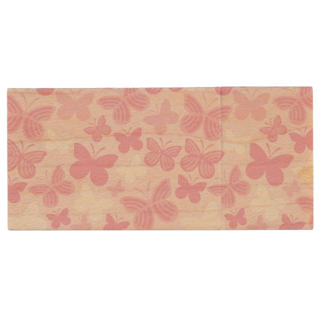 Butterfly pattern wood USB flash drive (Front)