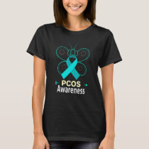 Butterfly Pcos Teal Ribbon Polycystic Ovary Syndro T-Shirt