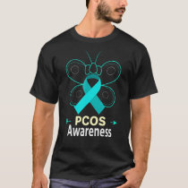 Butterfly Pcos Teal Ribbon Polycystic Ovary Syndro T-Shirt
