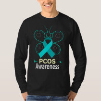 Butterfly Pcos Teal Ribbon Polycystic Ovary Syndro T-Shirt