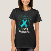 Butterfly Pcos Teal Ribbon Polycystic Ovary Syndro T-Shirt