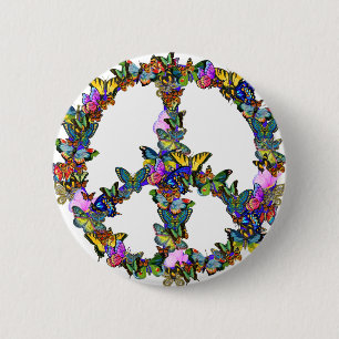 Butterfly Peace Symbol Button