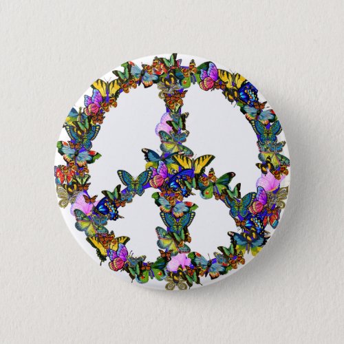 Butterfly Peace Symbol Button