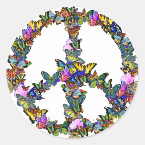 Butterfly Peace Symbol Classic Round Sticker