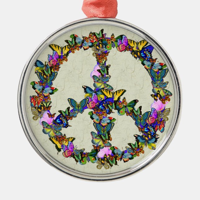 Butterfly Peace Symbol Metal Ornament (Front)