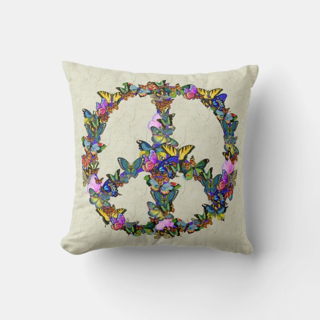 Butterfly Peace Symbol Throw Pillow (Front)