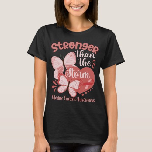 Butterfly Peach Ribbon Uterine Cancer Awareness T_Shirt