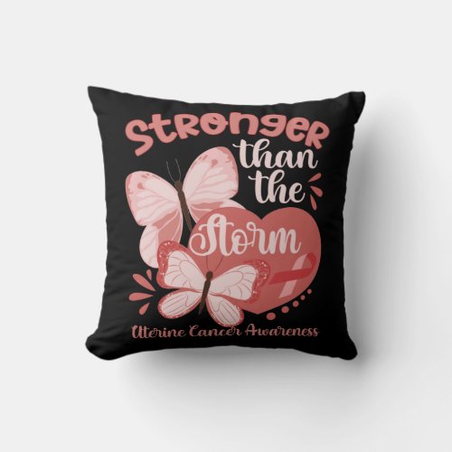 Butterfly Peach Ribbon Uterine Cancer Awareness Throw Pillow