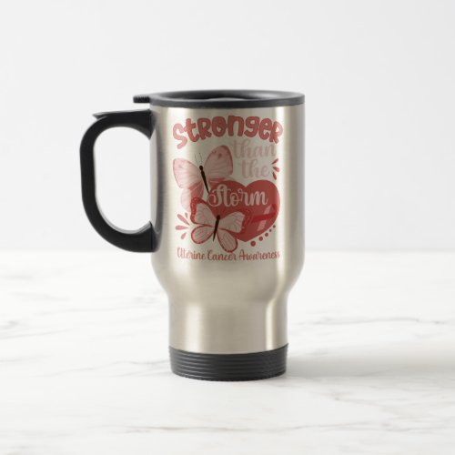 Butterfly Peach Ribbon Uterine Cancer Awareness Travel Mug