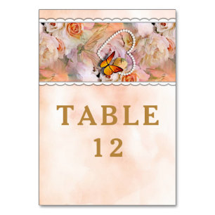 Butterfly Pearl Heart Floral Serenity Rose Wedding Table Number