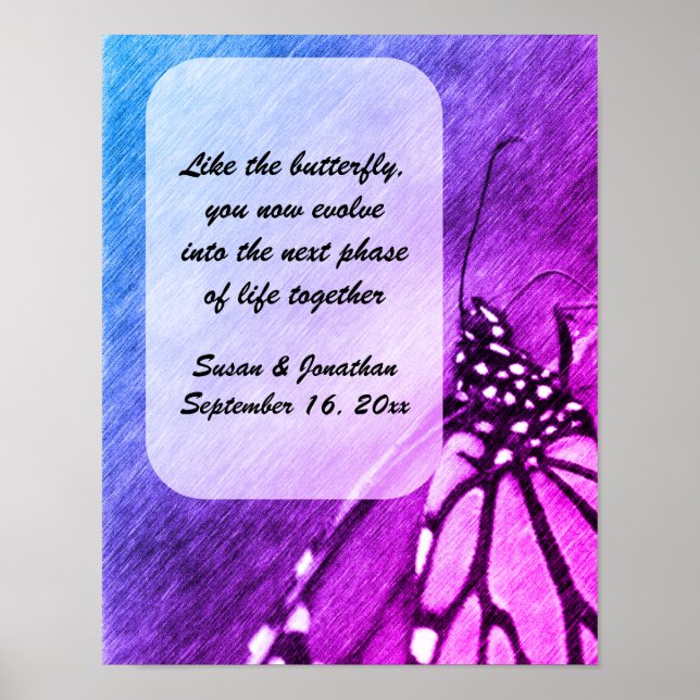Butterfly Pencil Art Personalized Wedding Poster (Front)