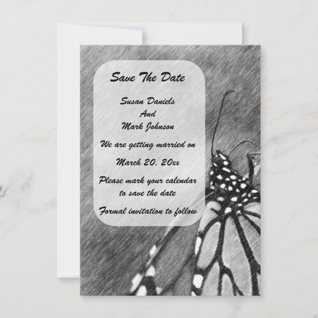 Butterfly Pencil Art Wedding  Save The Date (Front)