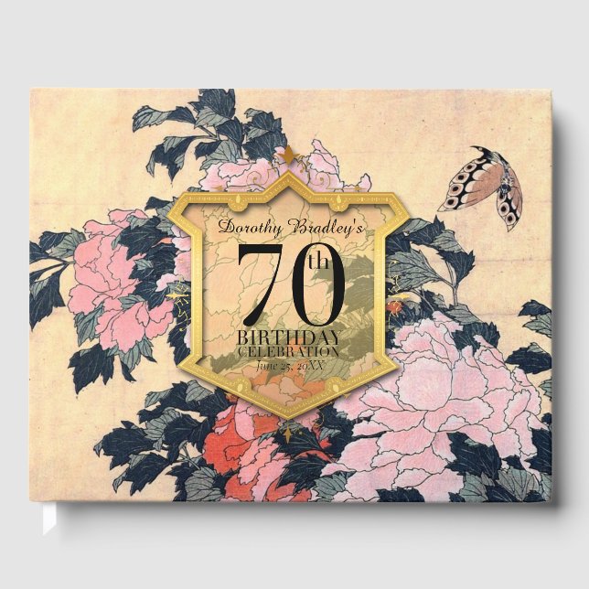 Butterfly Peonies 70th Birthday Celebration Guest  Book (Front)