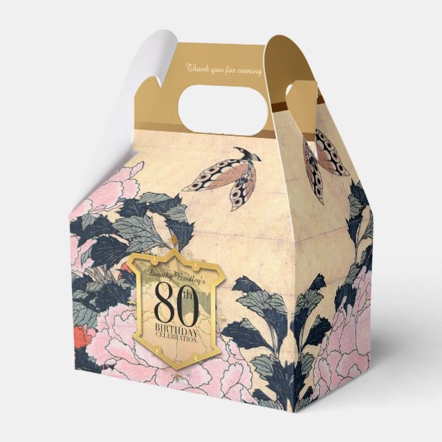 Butterfly Peonies 80th Birthday Thank You GFB Favor Boxes (Front Side)