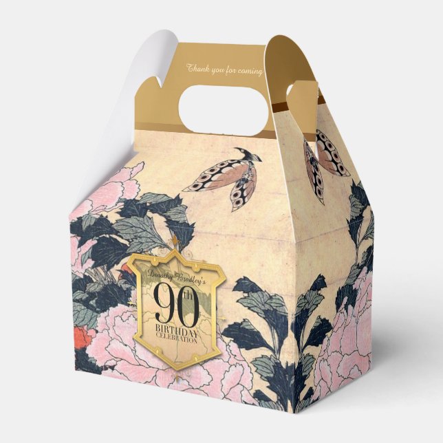Butterfly Peonies 90th Birthday Thank You GFB Favor Boxes (Front Side)