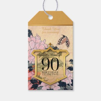 Butterfly Peonies 90th Birthday Thank You Gtag Gift Tags by PBsecretgarden at Zazzle
