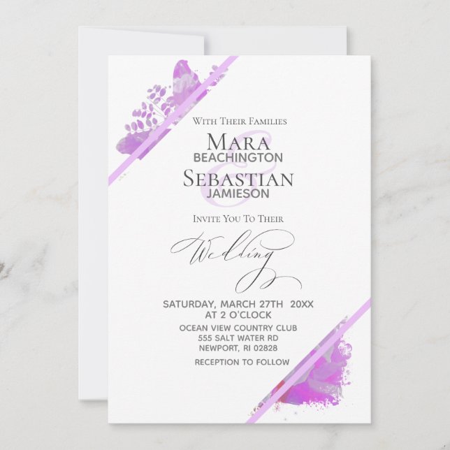 *~* Butterfly Peony Floral QR RSVP AR3 Wedding Invitation (Front)