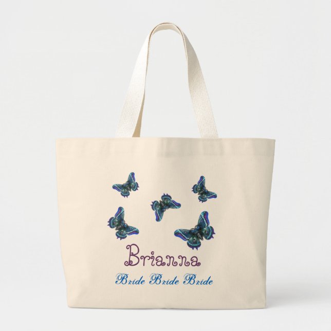 Butterfly Personalized Name Bride Large Tote Bag (Front)