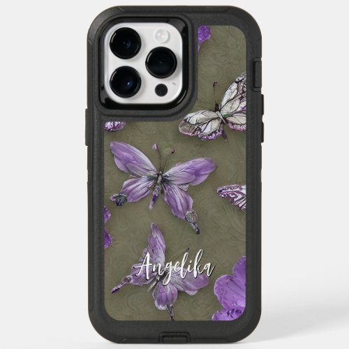 Butterfly Personalized Name OtterBox iPhone 14 Pro Max Case