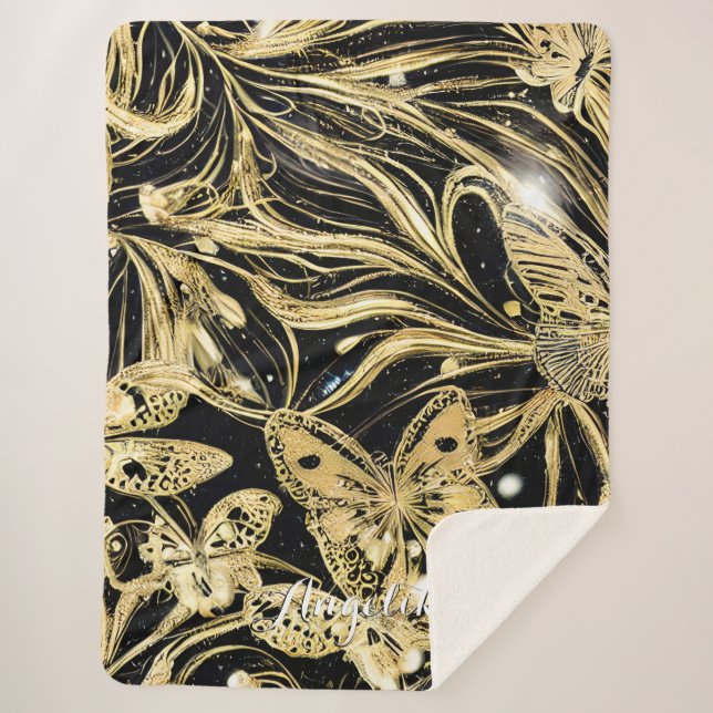 Butterfly Personalized Name Sherpa Blanket (Front)