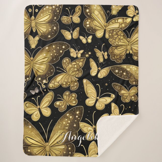 Butterfly Personalized Name Sherpa Blanket (Front)