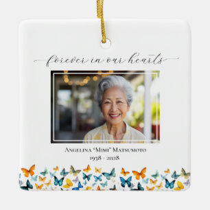 Butterfly Personalized Square Ornament - 2 Photos