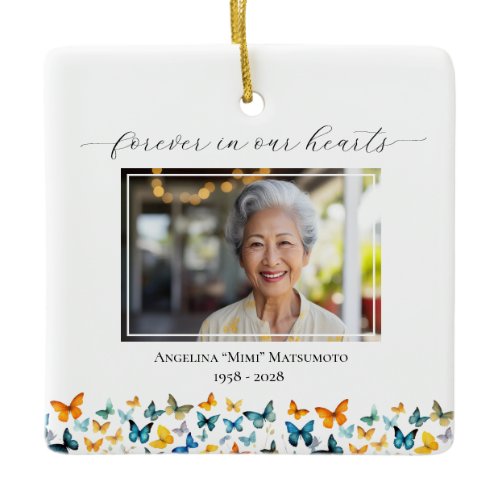 Butterfly Personalized Square Ornament - 2 Photos