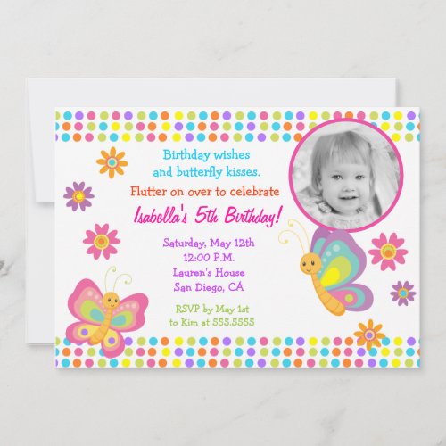 Butterfly Photo Birthday Invitation