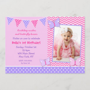 Butterfly Photo Birthday Invitations