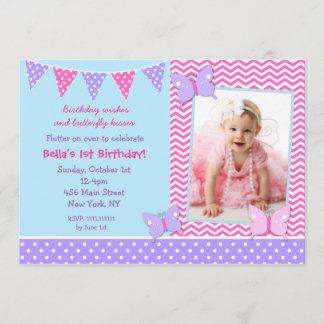 Butterfly Photo Birthday Invitations